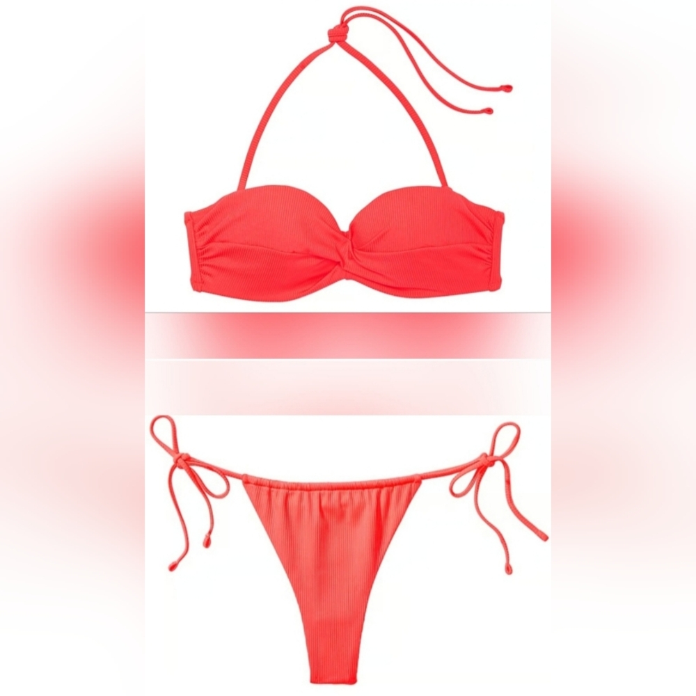 32A/XS VS Swim Bandeau PushUp Thong Bikini Set Tropical Island Getaway